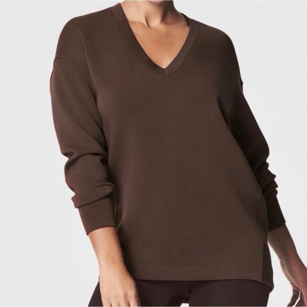 Spanx AirEssentials V-Neck Tunic Dark Chocolate Brown‎ Oversized Pullover soft M